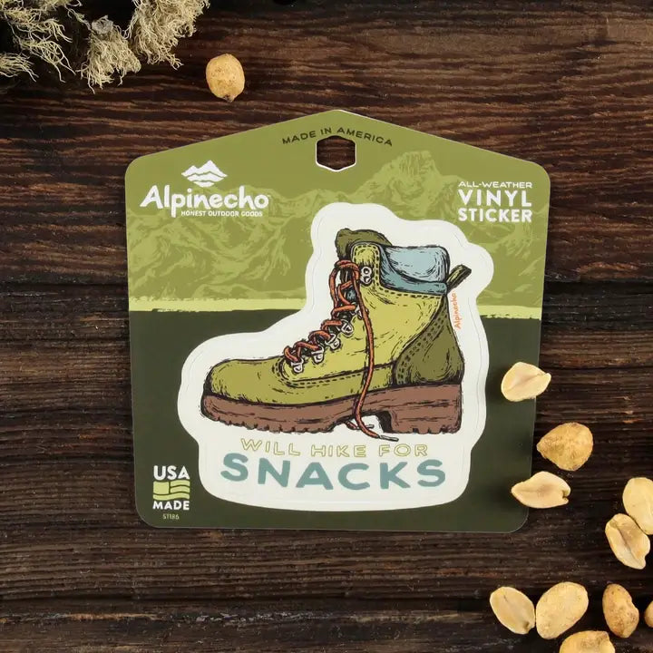 Will Hike For Snacks Sticker